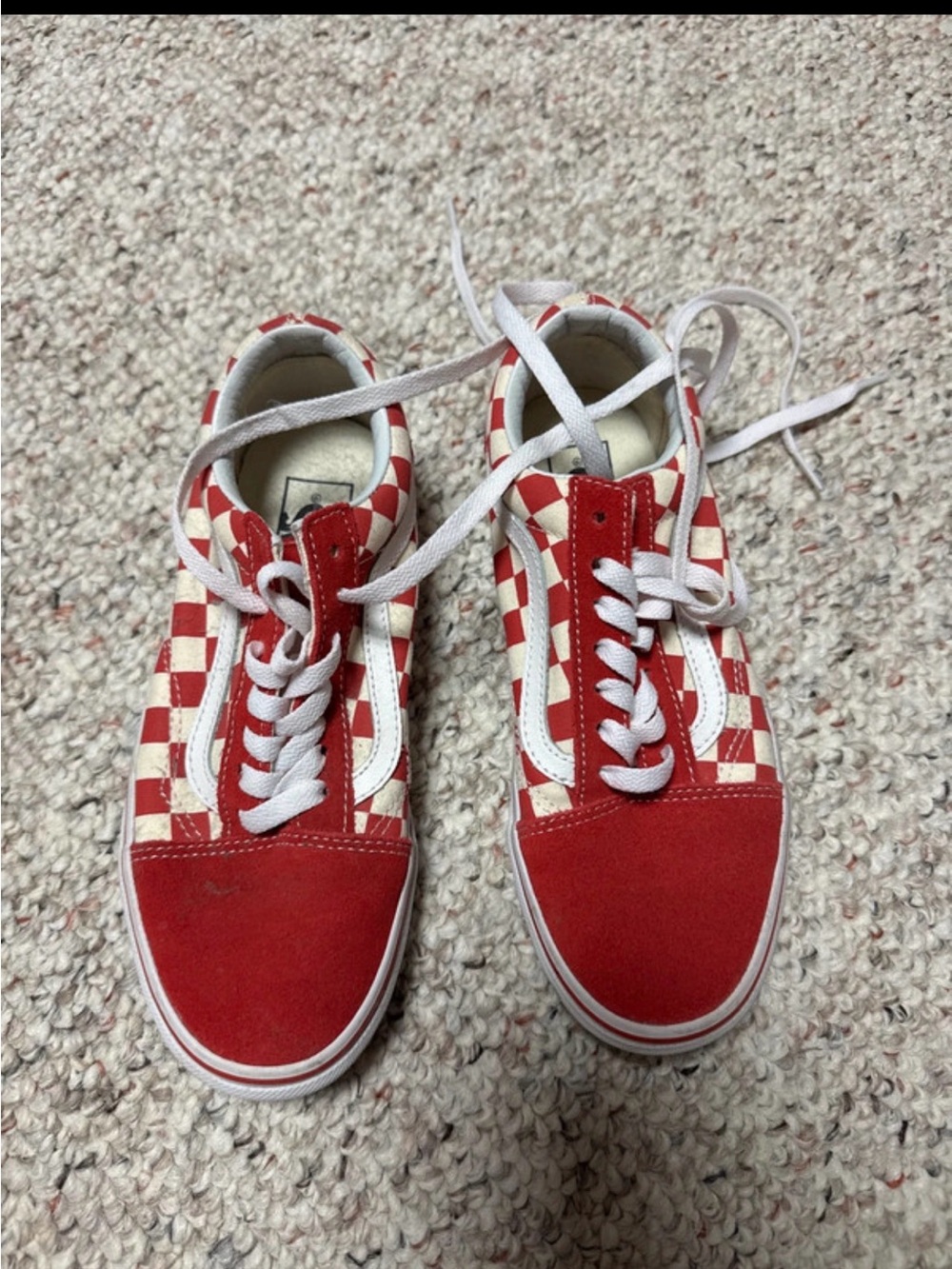 Vans Red and White Checkerboard Low-Top Sneakers for Women